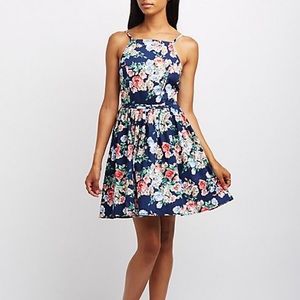 SKATER BIB NECK FLORAL DRESS